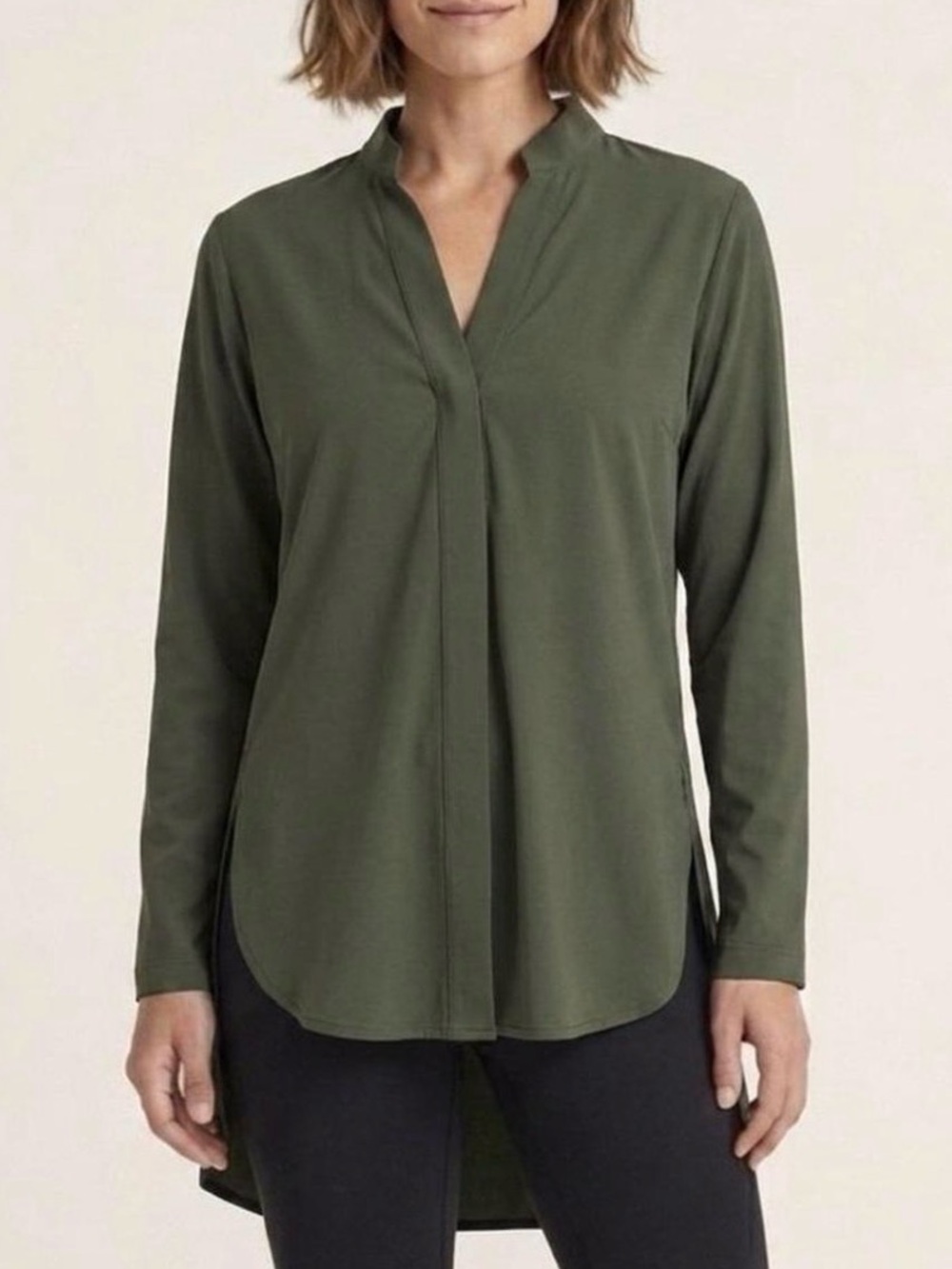 ADAY Something Borrowed Shirt Green-Gray Technical High-Low Long Sleeve Medium